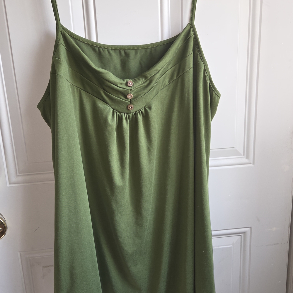Army Green Tank Top with Button Detail